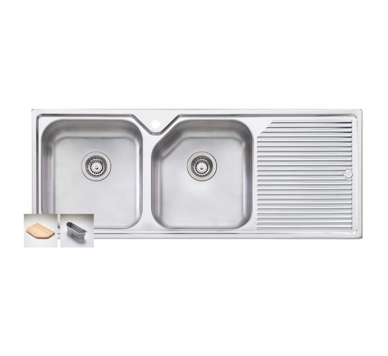 Oliveri Nu-Petite Double Bowl Topmount Sink R/H Drainer 1Th - Burdens Plumbing