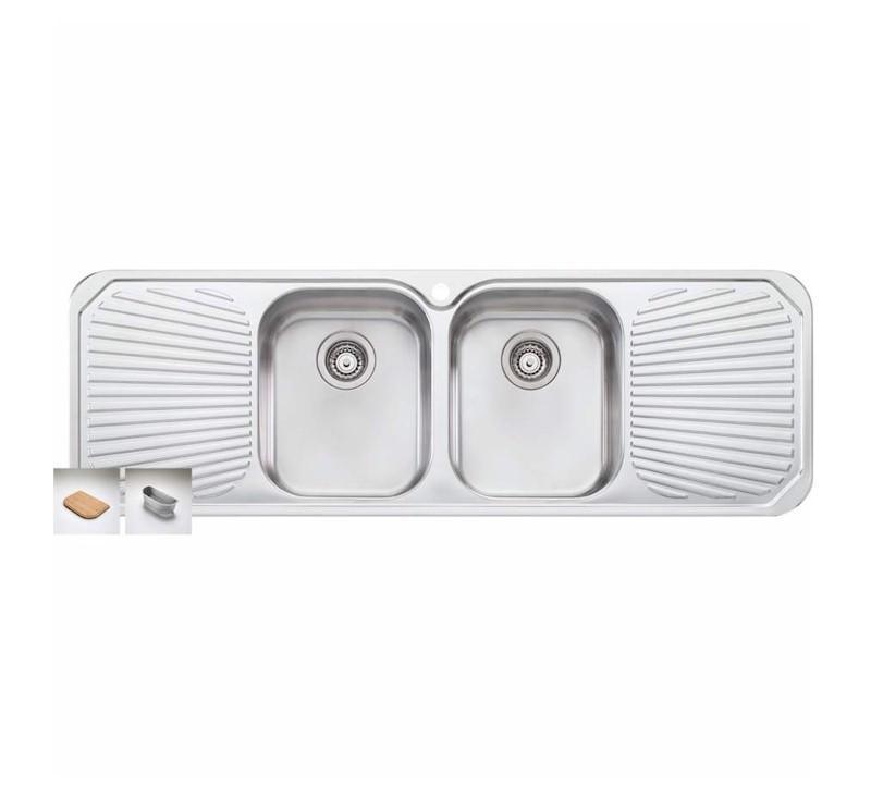 Oliveri Petite Double Bowl Topmount Sink W Dbl Drainer 1Th - Burdens Plumbing