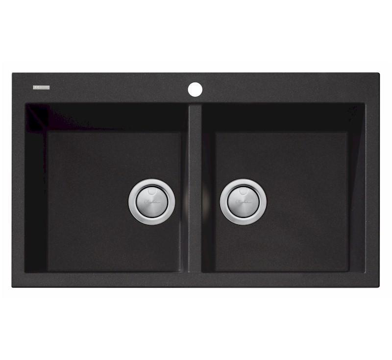 Oliveri Santorini Black Double Bowl Topmount Sink 1Th - Burdens Plumbing