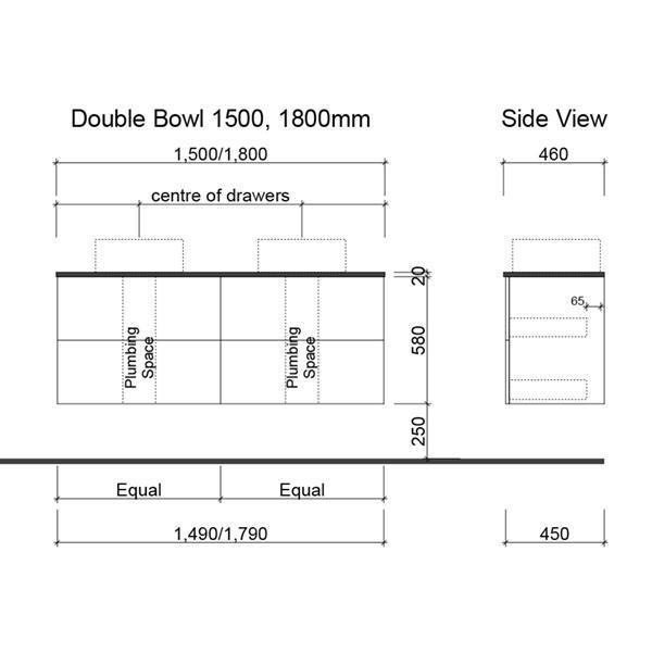 OXBOW VANITY 1050MM 20MM SILK SURFACE TOP WITH CERAMIC BASIN WALL HUNG(TIMBERLN P#:OX105MW) - Burdens Plumbing