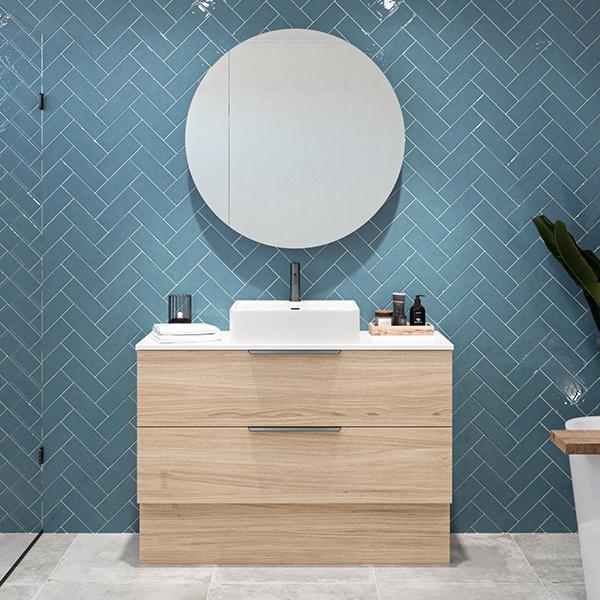 OXBOW VANITY 600MM 20MM SILK SURFACE TOP WITH CERAMIC BASIN FLOORSTANDING(TIMBERLN P# - Burdens Plumbing