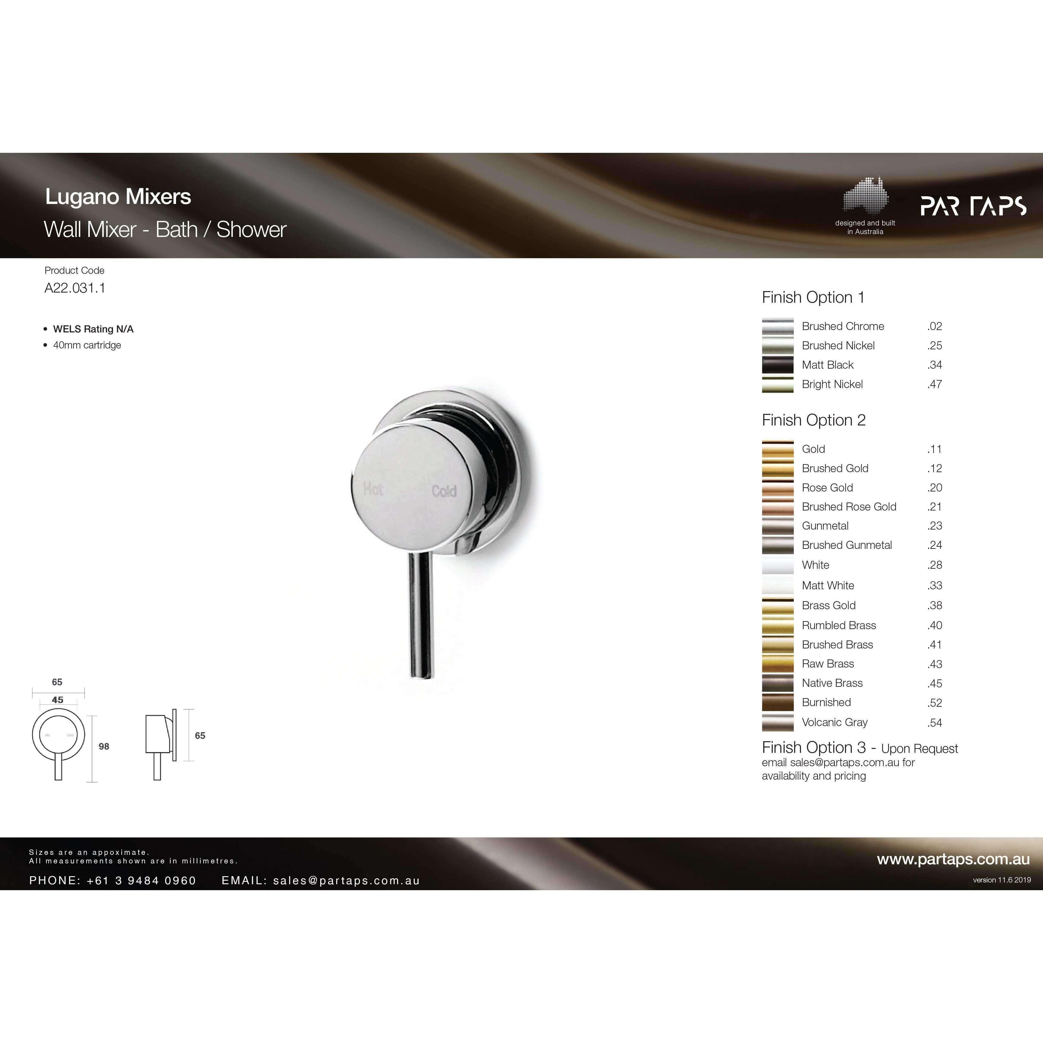 Par Lugano Bath/Shower Mixer Chrome (A22.031.1.01) - Burdens Plumbing