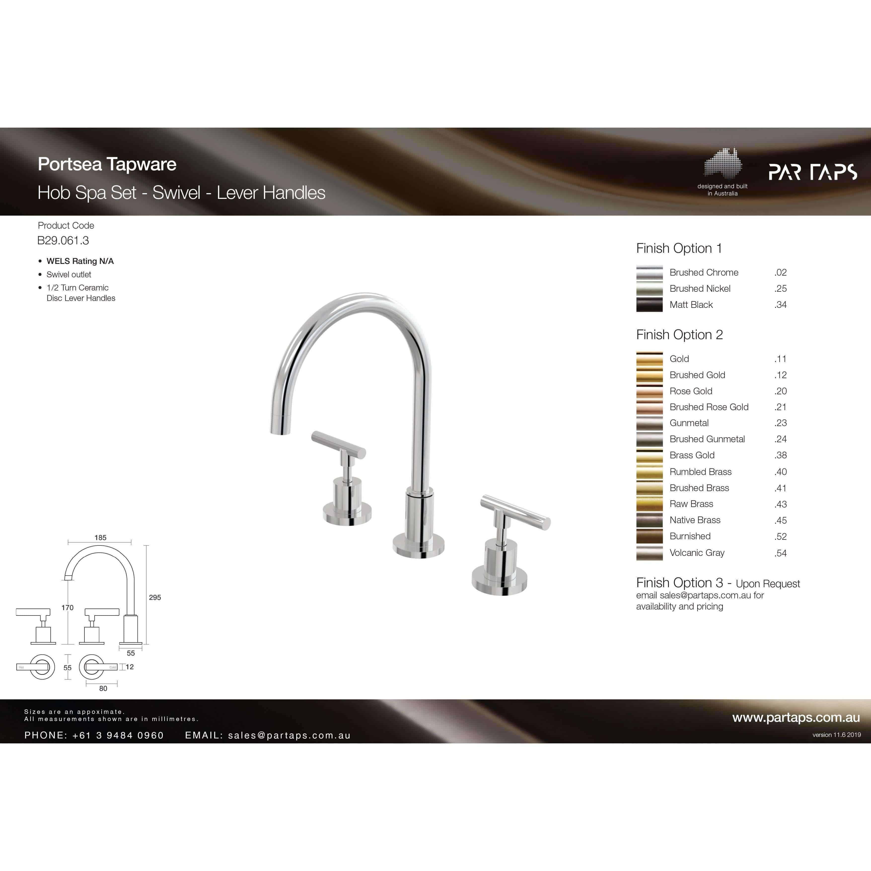 Par Portsea Lever Hob Spa Set Chrome (B29.061.3.01) - Burdens Plumbing