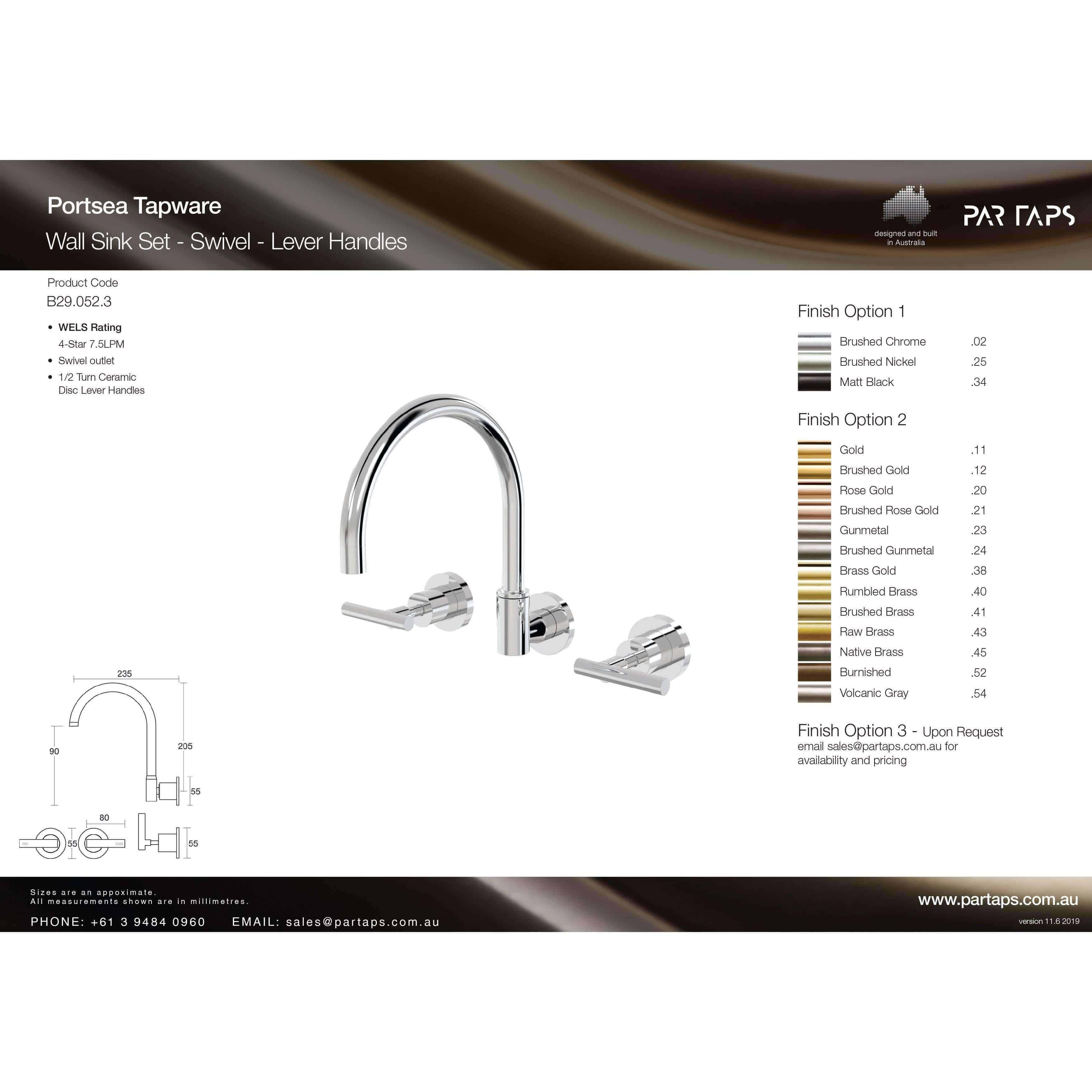 Par Portsea Lever Wall Sink Set Chrome (B29.052.3.01) - Burdens Plumbing