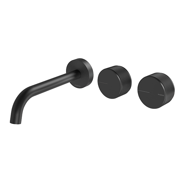 Phoenix Axia Wall Basin/Bath Curved Outlet Hostess Set 180mm Matte Black - Burdens Plumbing