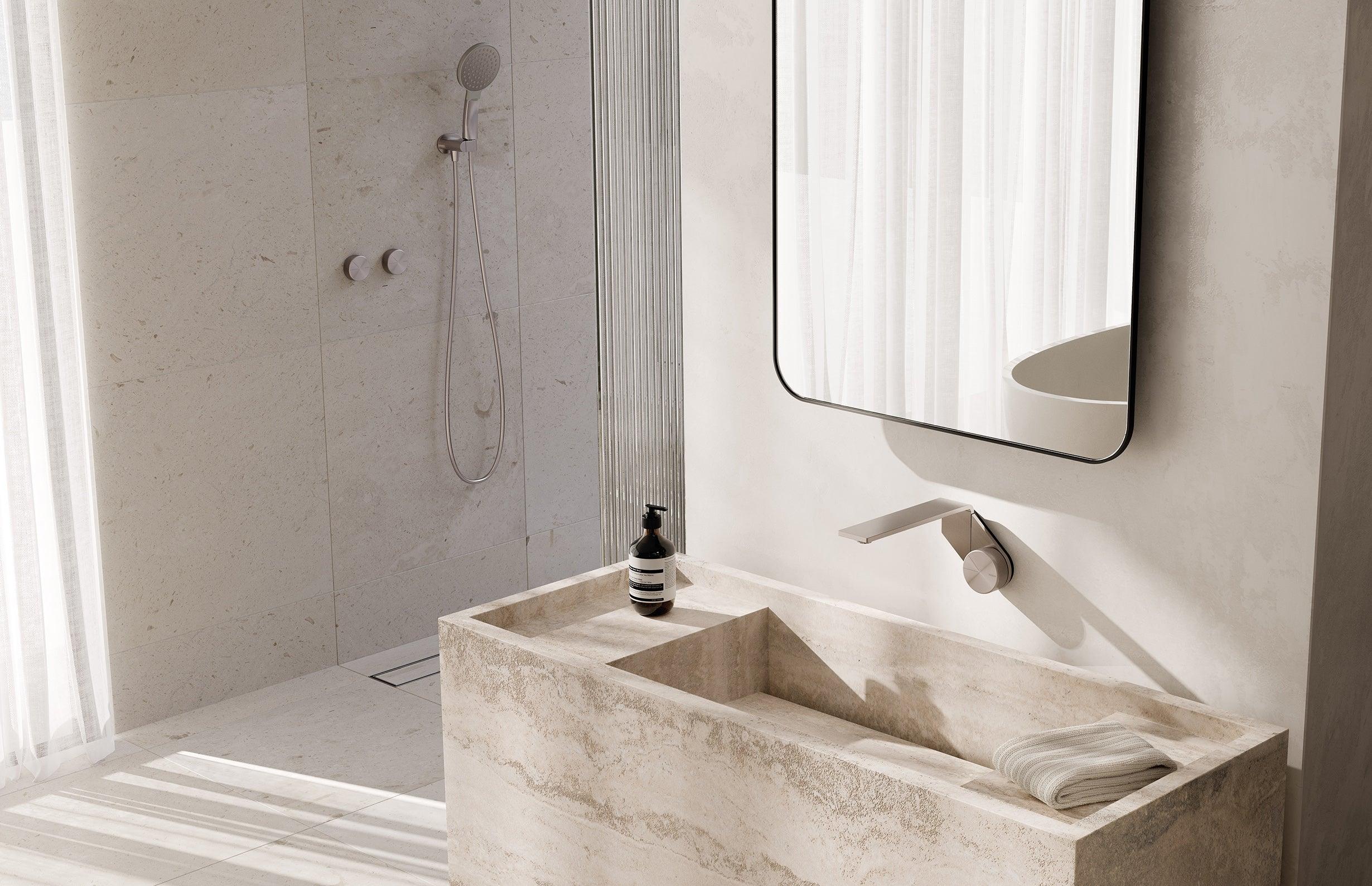 Phoenix Axia Wall Basin/Bath Mixer Set 200mm - Brushed Nickel - Burdens Plumbing