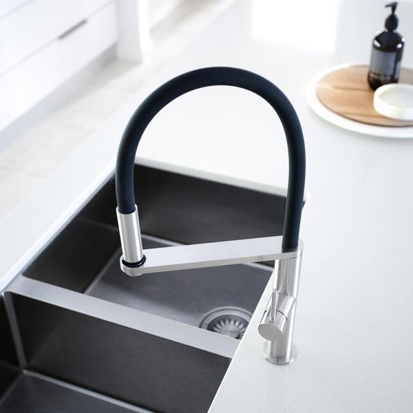 Phoenix Blix Flexible Hose Sink Mixer (Round) - Brushed Nickel - Burdens Plumbing