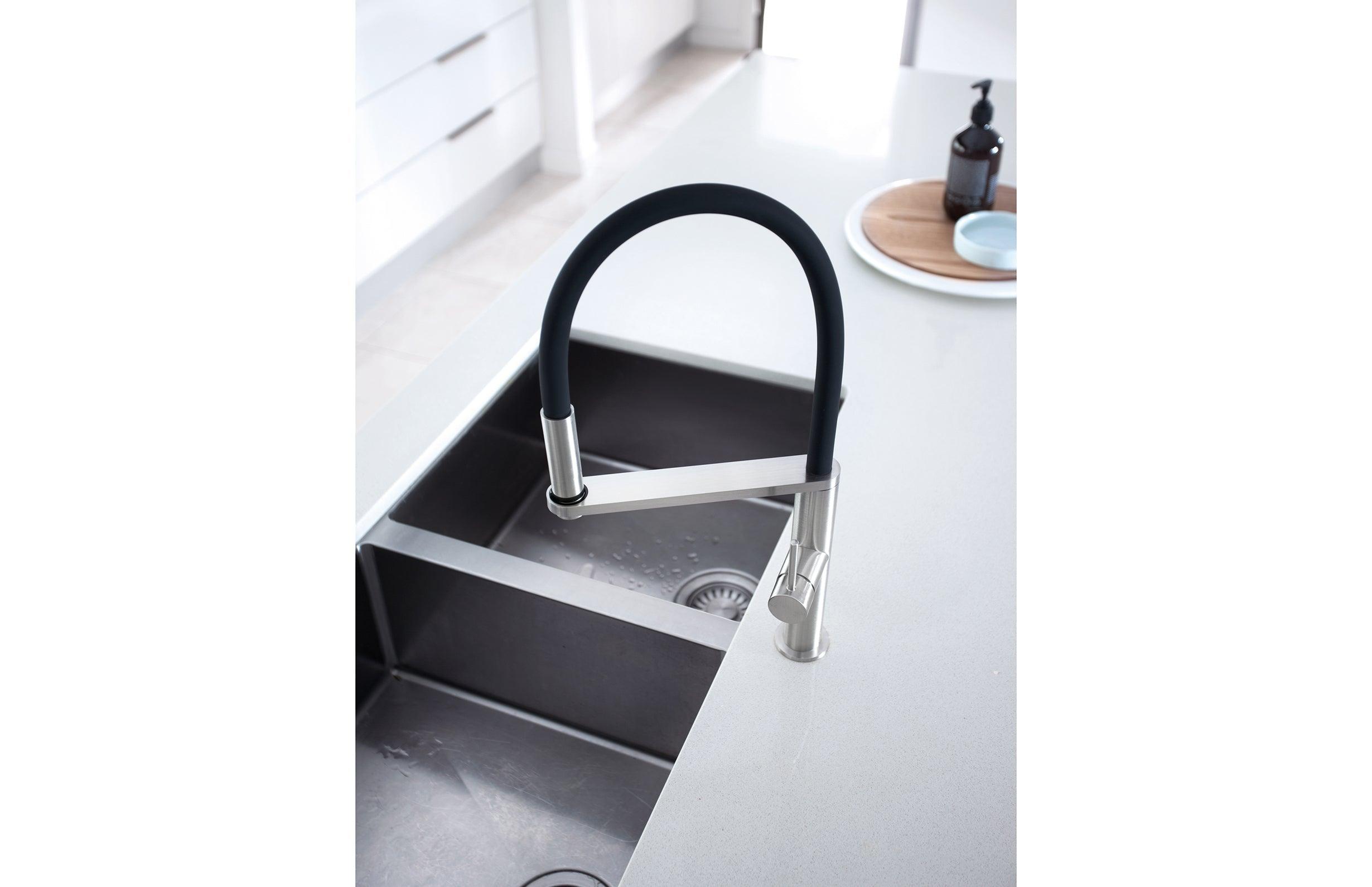 Phoenix Blix Flexible Hose Sink Mixer (Round) - Brushed Nickel - Burdens Plumbing