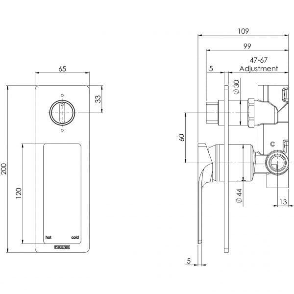 Phoenix Gloss Shower / Bath Diverter Mixer Chrome Gs791Chr - Burdens Plumbing