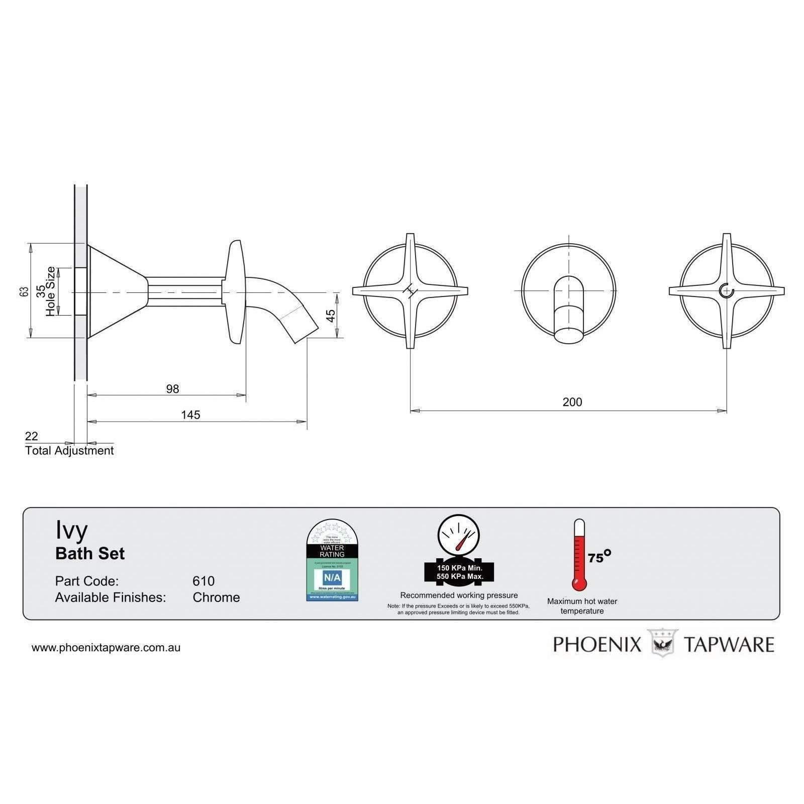 Phoenix Ivy Bath Set Chrome 610Chr: Ex-Display - Burdens Plumbing