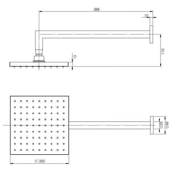 Phoenix Lexi Shower Arm 400mm & 200mm Square Rose Chrome Le5200-00 - Burdens Plumbing
