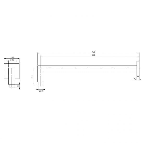Phoenix Lexi Shower Arm Only 400mm Square Matt Black Le6000-10 - Burdens Plumbing