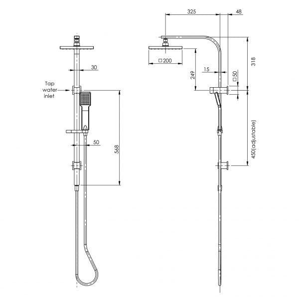 PHOENIX LEXI TWIN RAIL SHOWER MATT BLACK - Burdens Plumbing