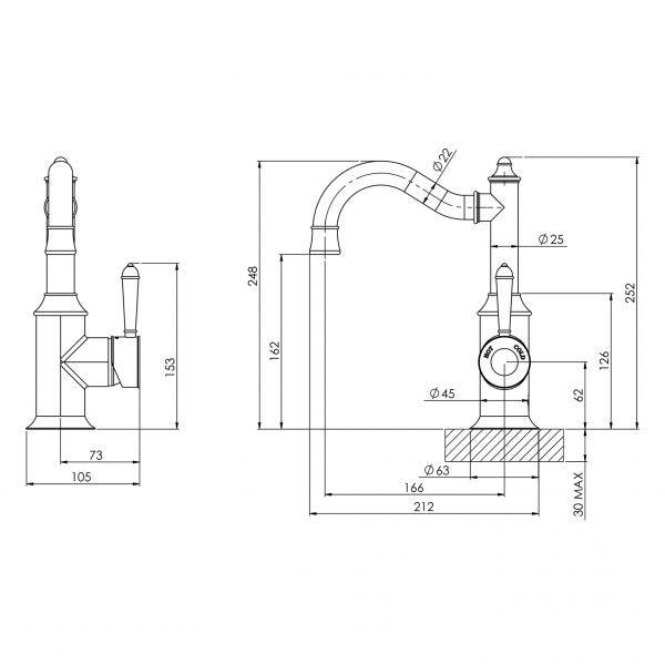 Phoenix Nostalgia Basin Mixer 160mm Shepherds Crook Brushed Nickel - Burdens Plumbing
