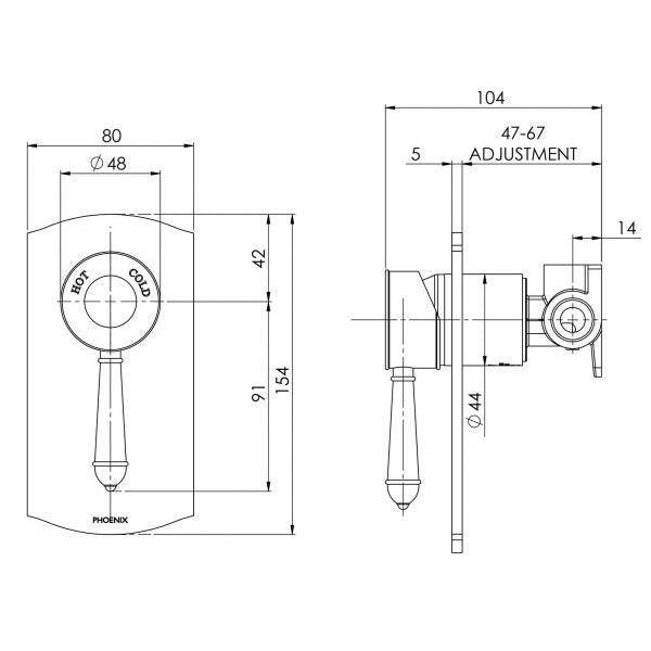 Phoenix Nostalgia Shower/Wall Mixer Brushed Nickel - Burdens Plumbing