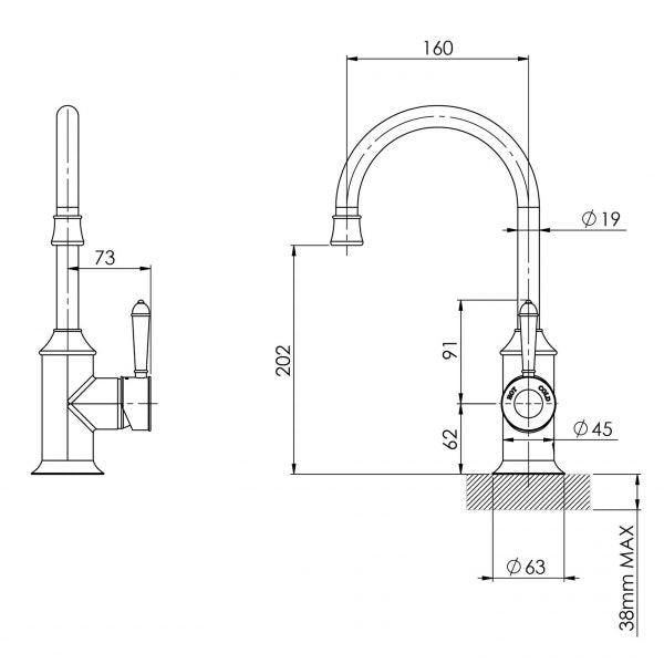 Phoenix Nostalgia Sink Mixer 160mm Gooseneck-Chrome - Burdens Plumbing