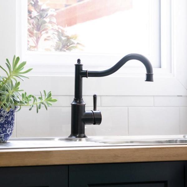 Phoenix Nostalgia Sink Mixer 220mm Shepherds Crook - Antique Black - Burdens Plumbing