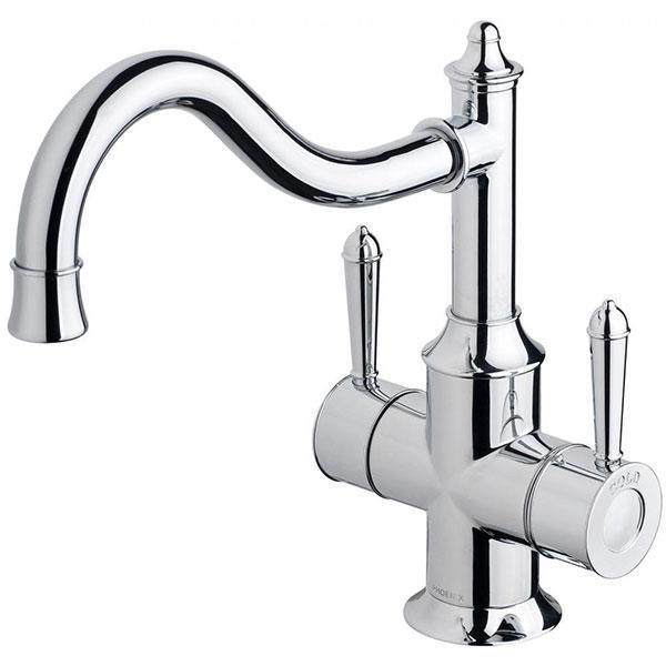 Phoenix Nostalgia Twin Handle Sink Mixer 220mm Shepherds Crook - Chrome - Burdens Plumbing