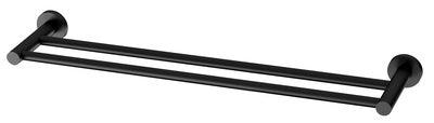 PHOENIX RADII DOUBLE TOWEL RAIL 600MM ROUND PLATE MATT BLACK RA813MB - Burdens Plumbing
