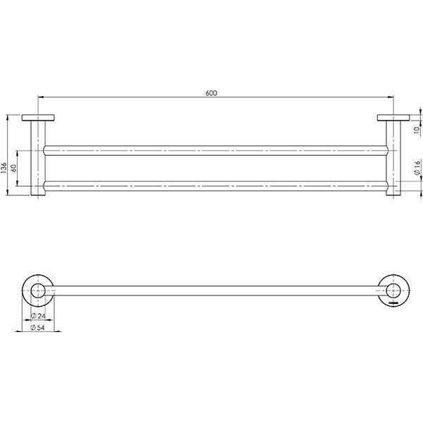 Phoenix RadII Double Towel Rail 800mm Round Plate Brushed Gold Ra812-12 - Burdens Plumbing