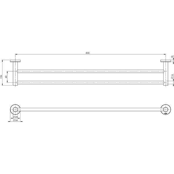 Phoenix RadII Double Towel Rail 800mm Round Plate Brushed Gold Ra812-12 - Burdens Plumbing