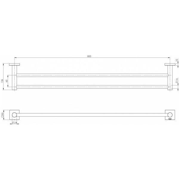 Phoenix RadII Double Towel Rail Square Plate - Brushed Nickel - Burdens Plumbing