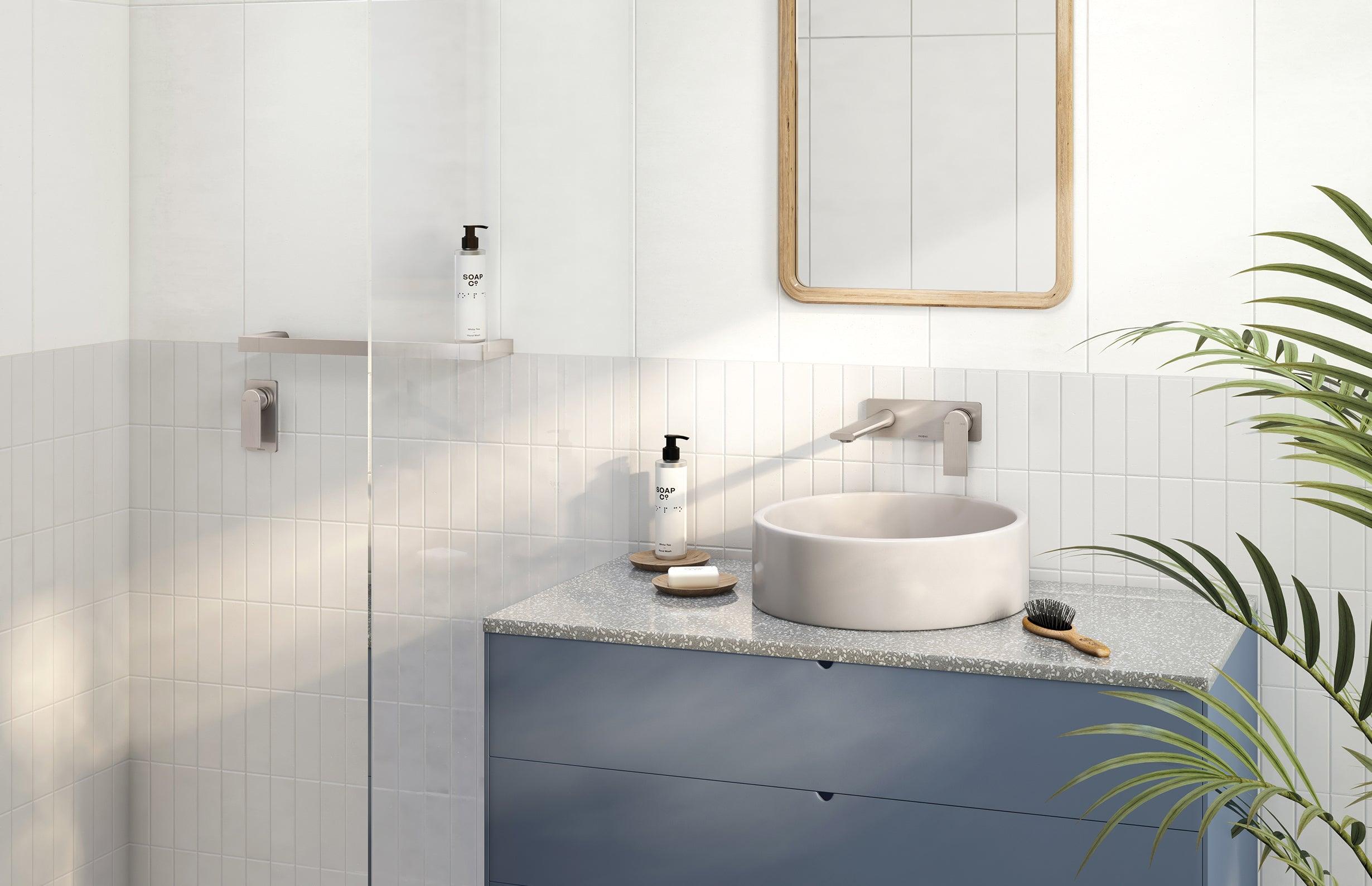 Phoenix Teel Wall Basin/Bath Mixer Set 200mm - Brushed Nickel - Burdens Plumbing