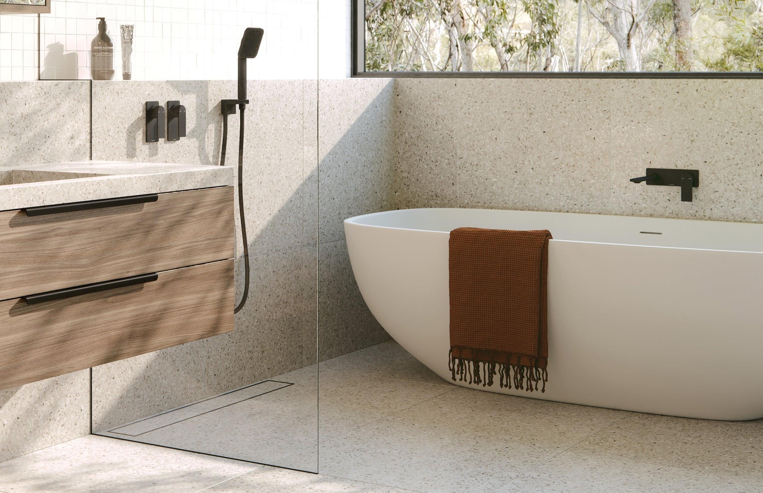 Phoenix Teel Wall Basin/Bath Mixer Set 200mm - Matte Black - Burdens Plumbing