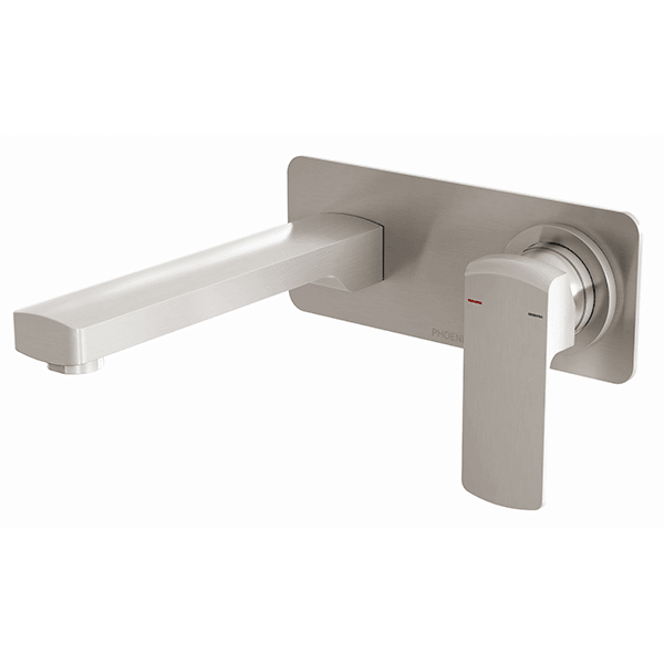 Phoenix Teva Wall Basin/Bath Mixer Set 180mm Brushed Nickel - Burdens Plumbing