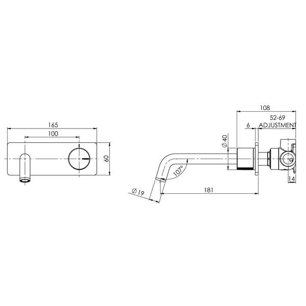 Phoenix Toi Wall Basin/Bath Mixer Set-Chrome/Matte Black - Burdens Plumbing