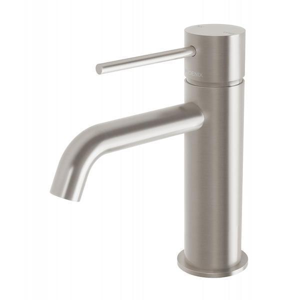 Phoenix Vivid Slimline Basin Mixer Curved Outlet - Brushed Nickel - Burdens Plumbing