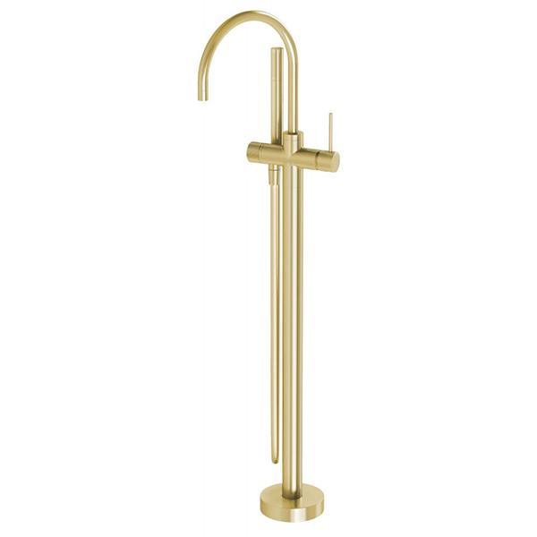 Phoenix Vivid Slimline Floor Mounted Bath Mixer With Hand Shower - Brushed Gold - Burdens Plumbing