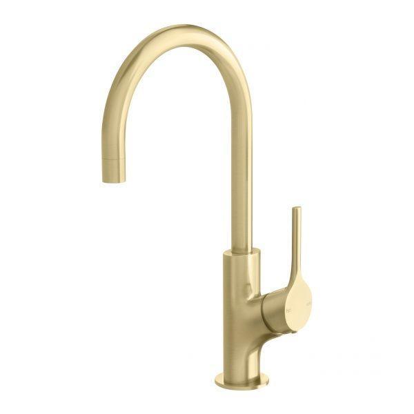 Phoenix Vivid Slimline Oval Sink Mixer 160mm Gooseneck Brushed Gold - Burdens Plumbing
