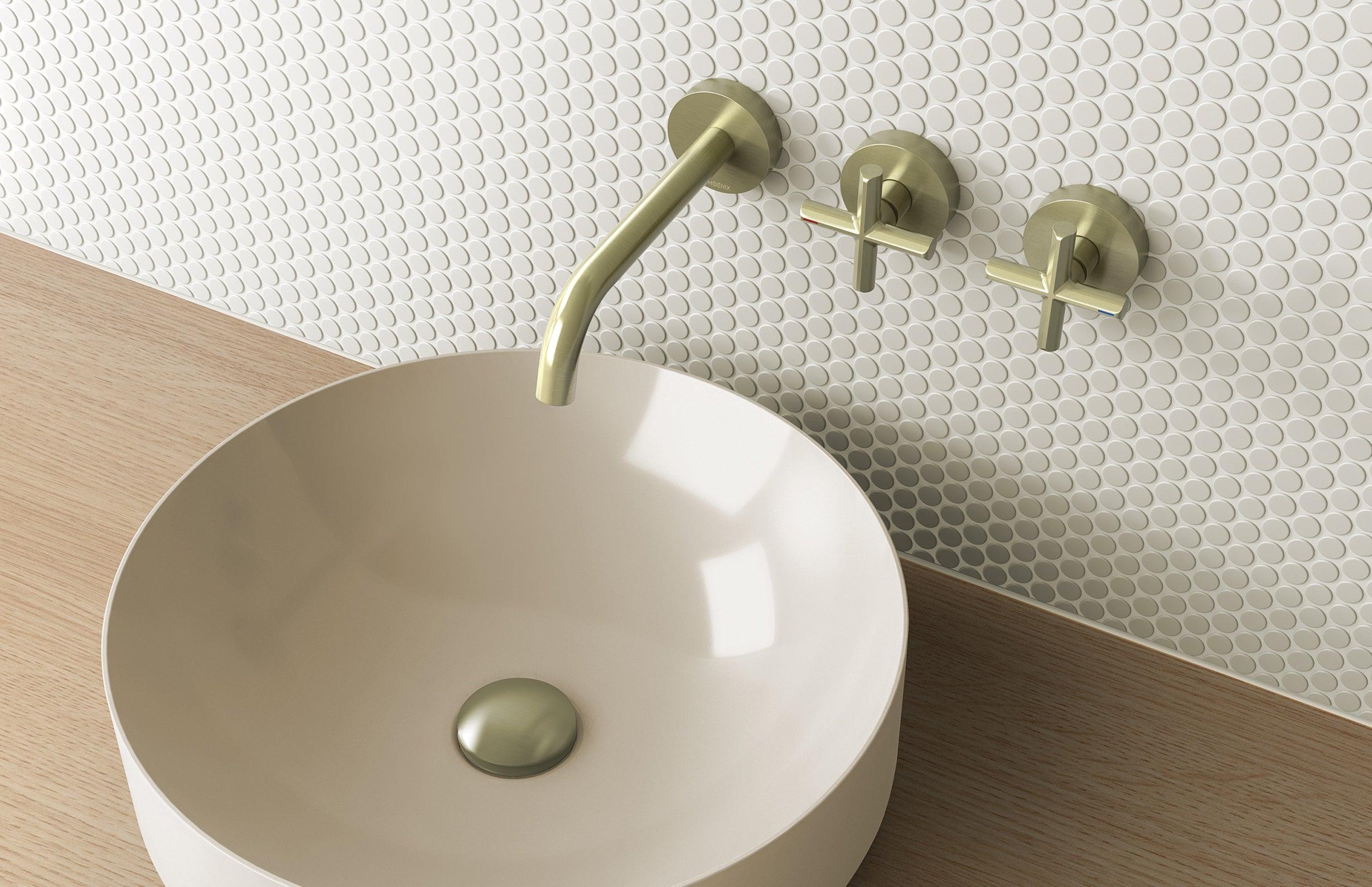Phoenix Vivid Slimline Plus Wall Basin/Bath Hostess Set 180mm Brushed Gold - Burdens Plumbing