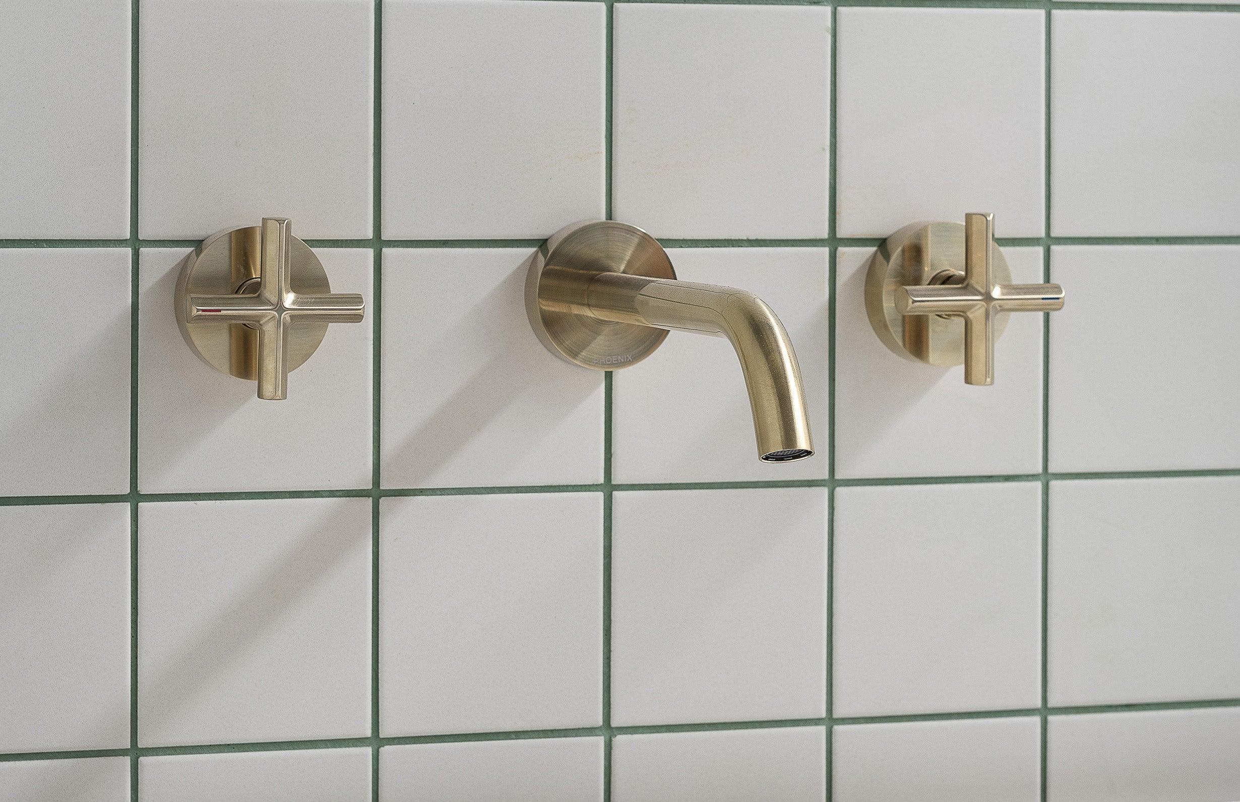 Phoenix Vivid Slimline Plus Wall Basin/Bath Outlet 180mm - Brushed Gold - Burdens Plumbing