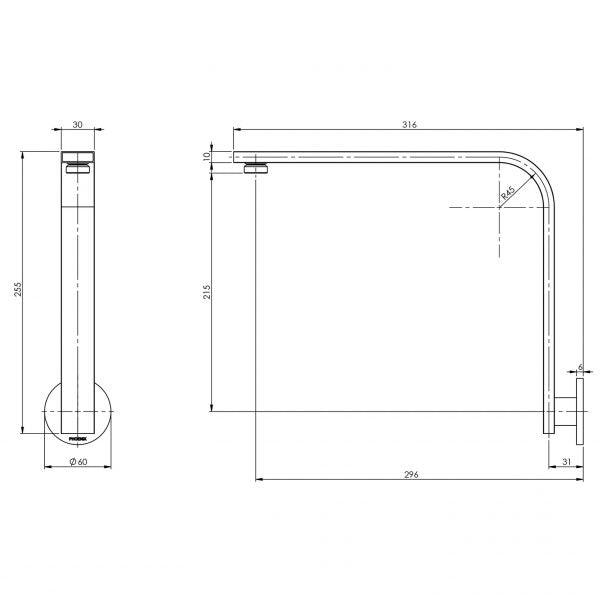Phoenix Vivid Slimline Shower Arm 30 X 10 mm Round Plate - Burdens Plumbing