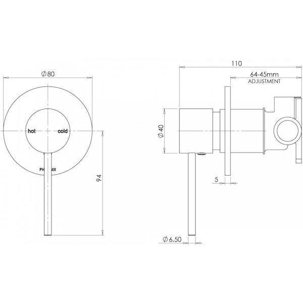 Phoenix Vivid Slimline Shower/Wall Mixer Matte Black - Burdens Plumbing