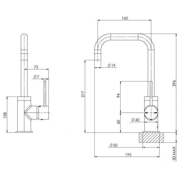 Phoenix Vivid Slimline Side Lever Sink Mixer 160mm Squareline-Matte Black - Burdens Plumbing
