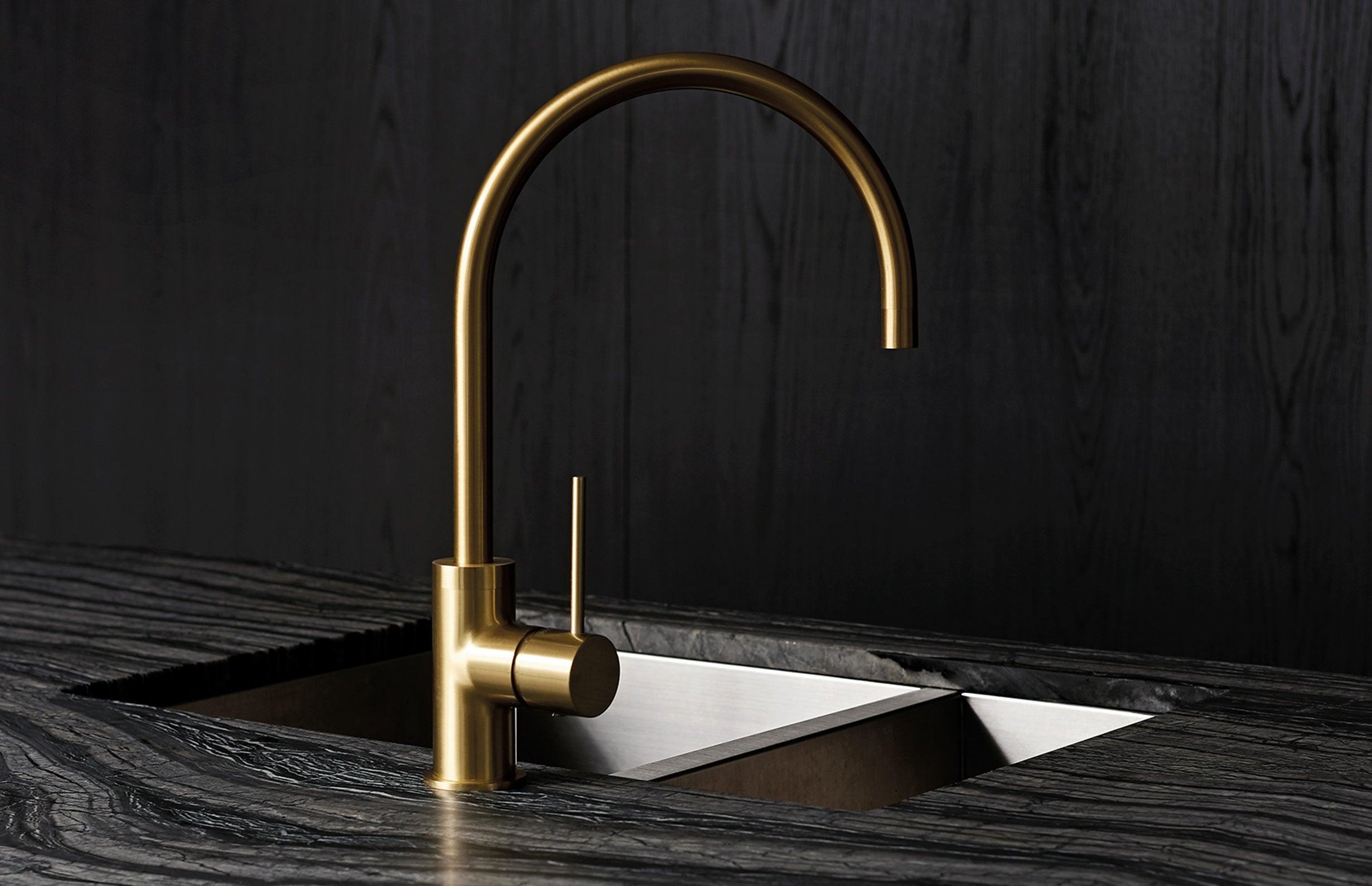 Phoenix Vivid Slimline Side Lever Sink Mixer 220mm Gooseneck Brushed Gold - Burdens Plumbing