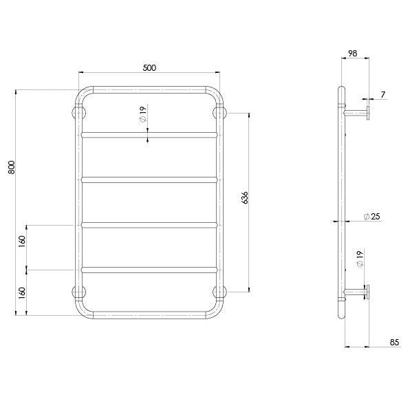 Phoenix Vivid Slimline Towel Ladder 800 X 500mm-Chrome - Burdens Plumbing