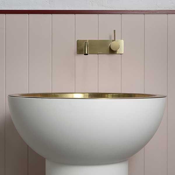Phoenix Vivid Slimline Up Wall Basin/Bath Mixer Set-Brushed Gold - Burdens Plumbing