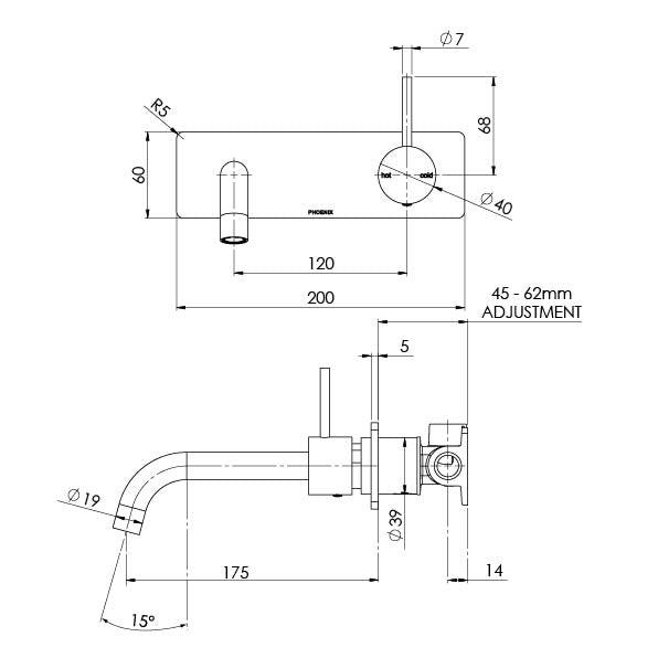 Phoenix Vivid Slimline Up Wall Basin/Bath Mixer Set-Brushed Nickel - Burdens Plumbing