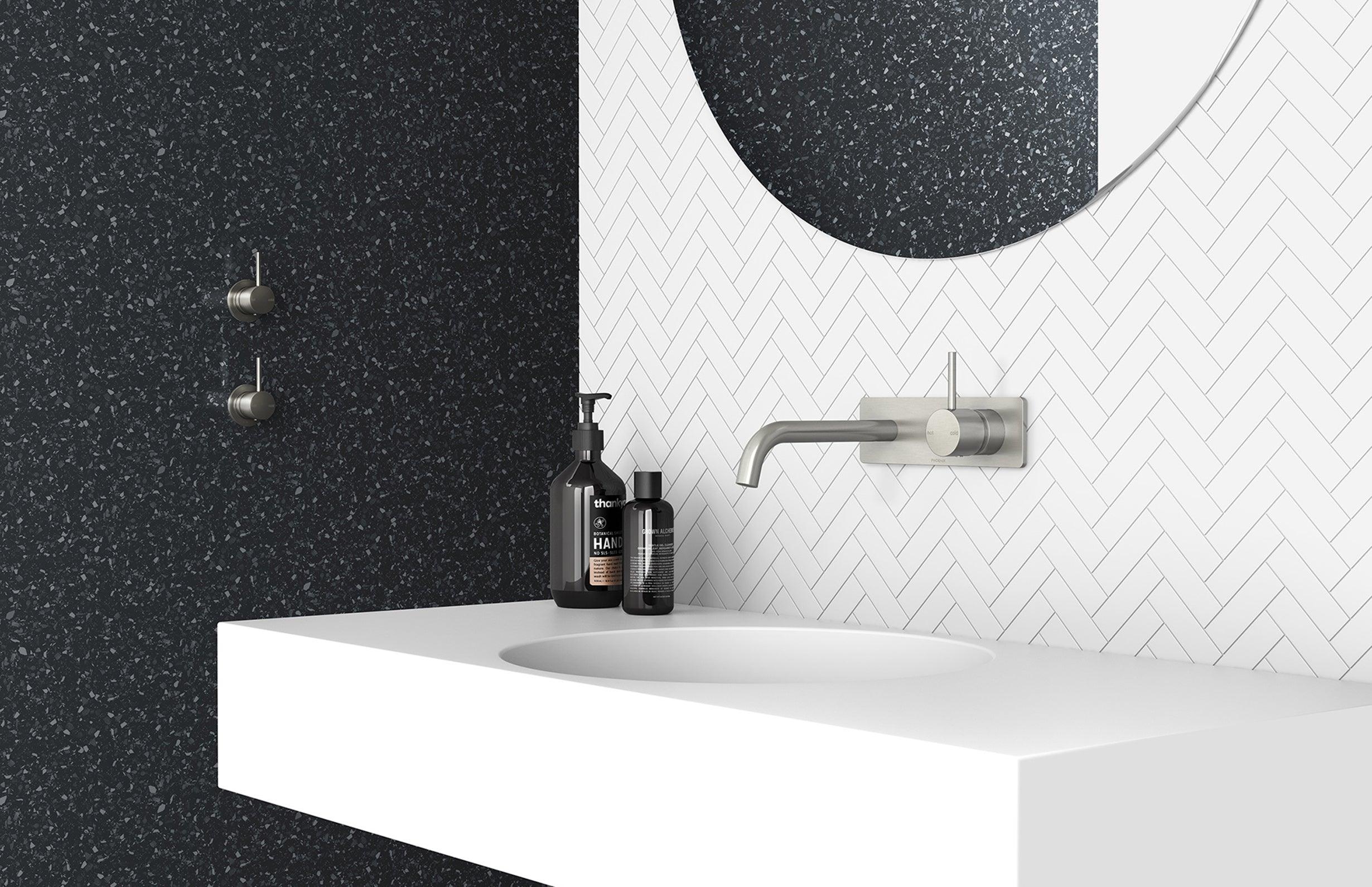 Phoenix Vivid Slimline Up Wall Basin/Bath Mixer Set-Brushed Nickel - Burdens Plumbing