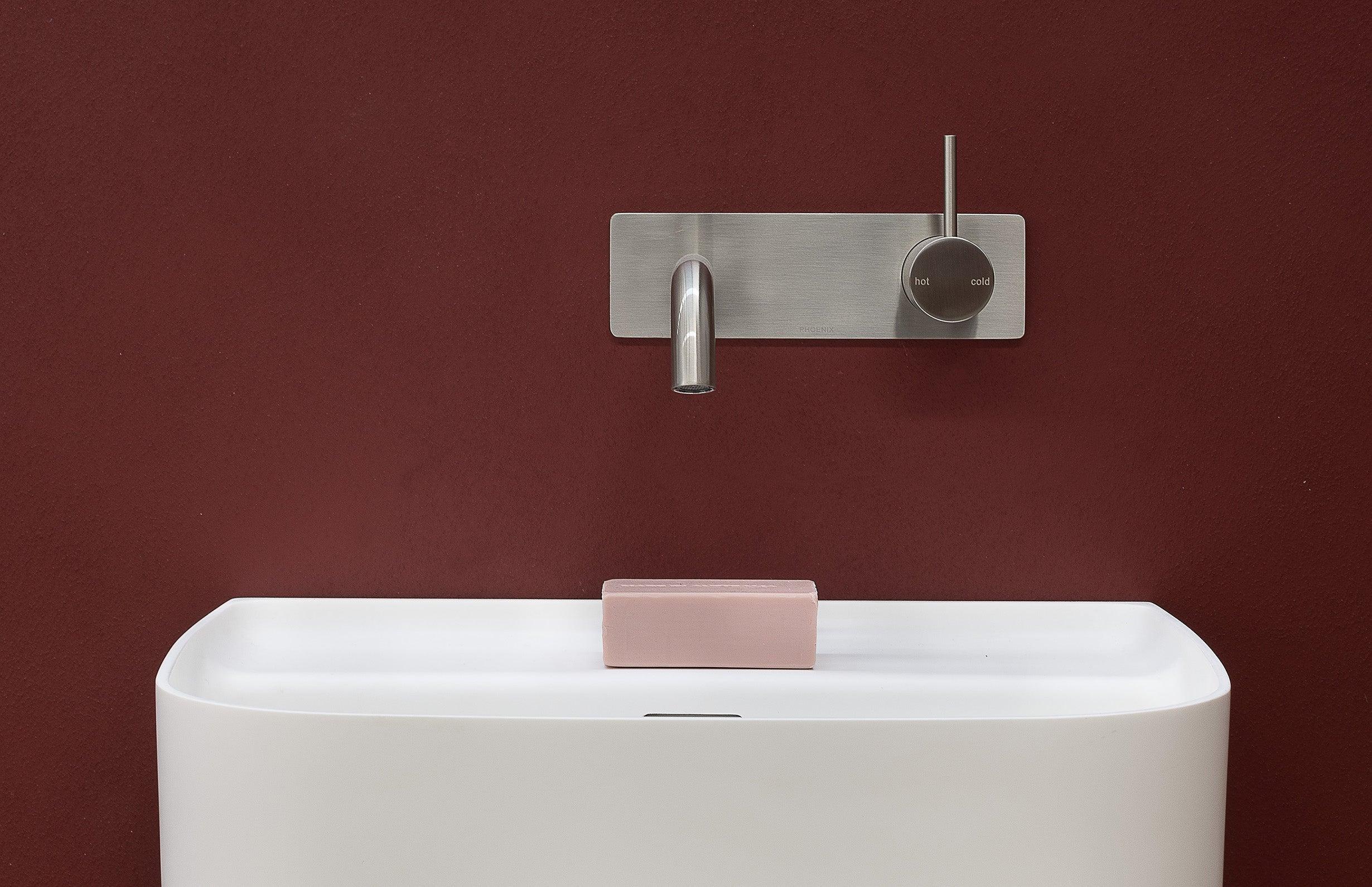 Phoenix Vivid Slimline Up Wall Basin/Bath Mixer Set-Brushed Nickel - Burdens Plumbing