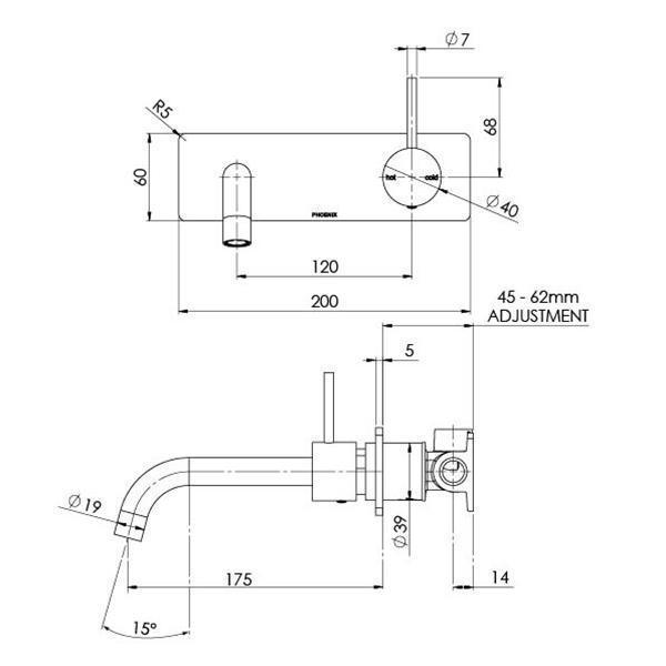 Phoenix Vivid Slimline Up Wall Basin/Bath Mixer Set-Matte Black - Burdens Plumbing
