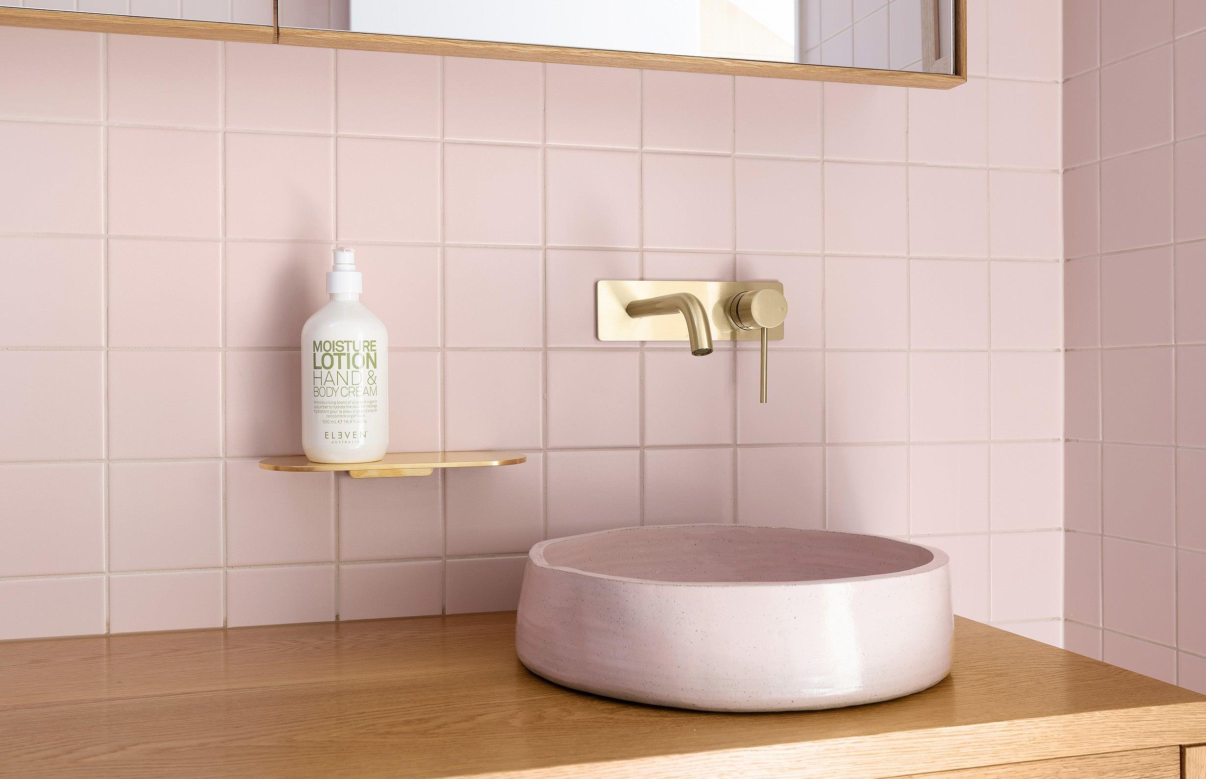 Phoenix Vivid Slimline Wall Basin Mixer Set Curved 180 Brushed Gold - Burdens Plumbing