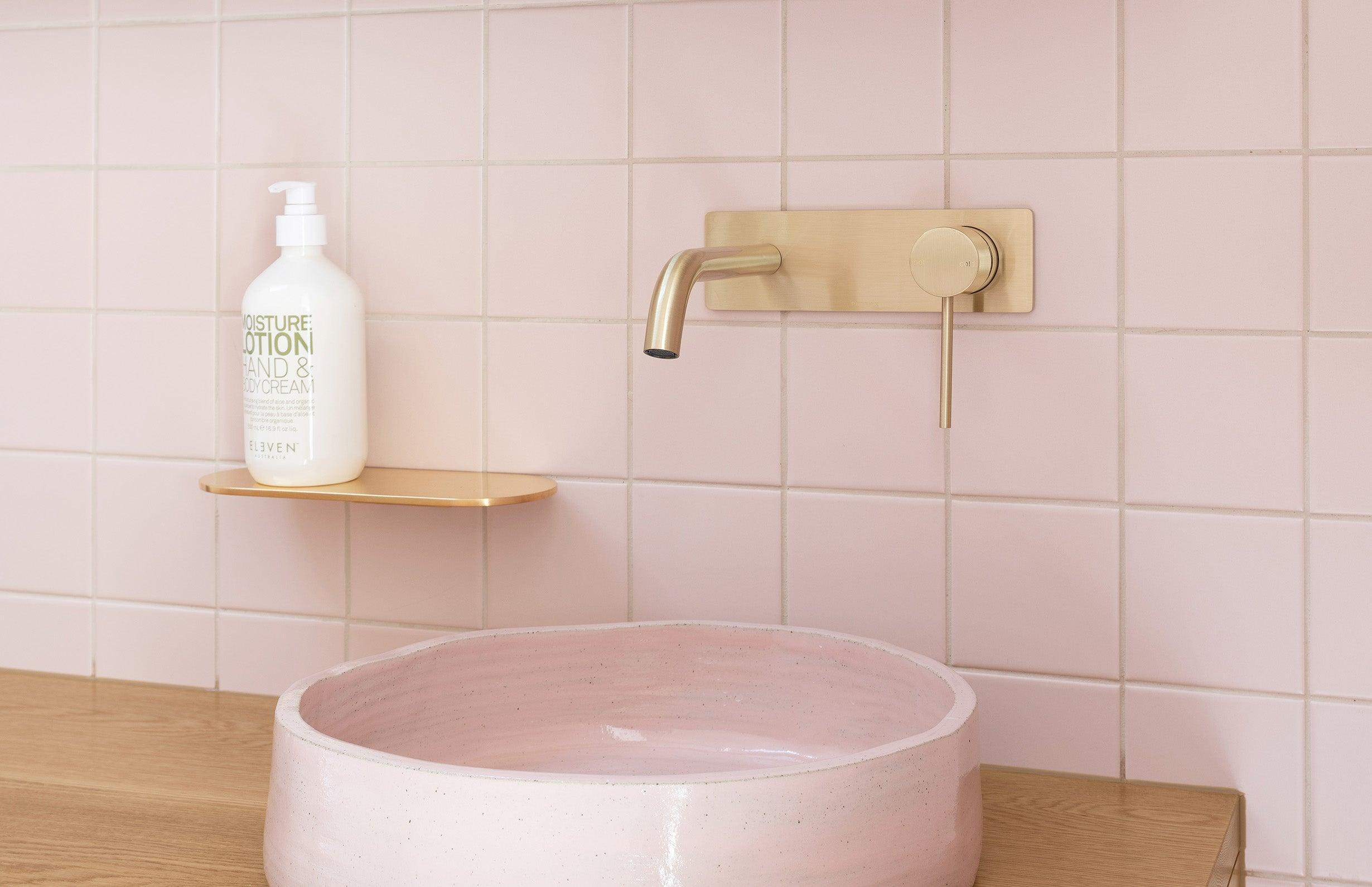 Phoenix Vivid Slimline Wall Basin Mixer Set Curved 180 Brushed Gold - Burdens Plumbing