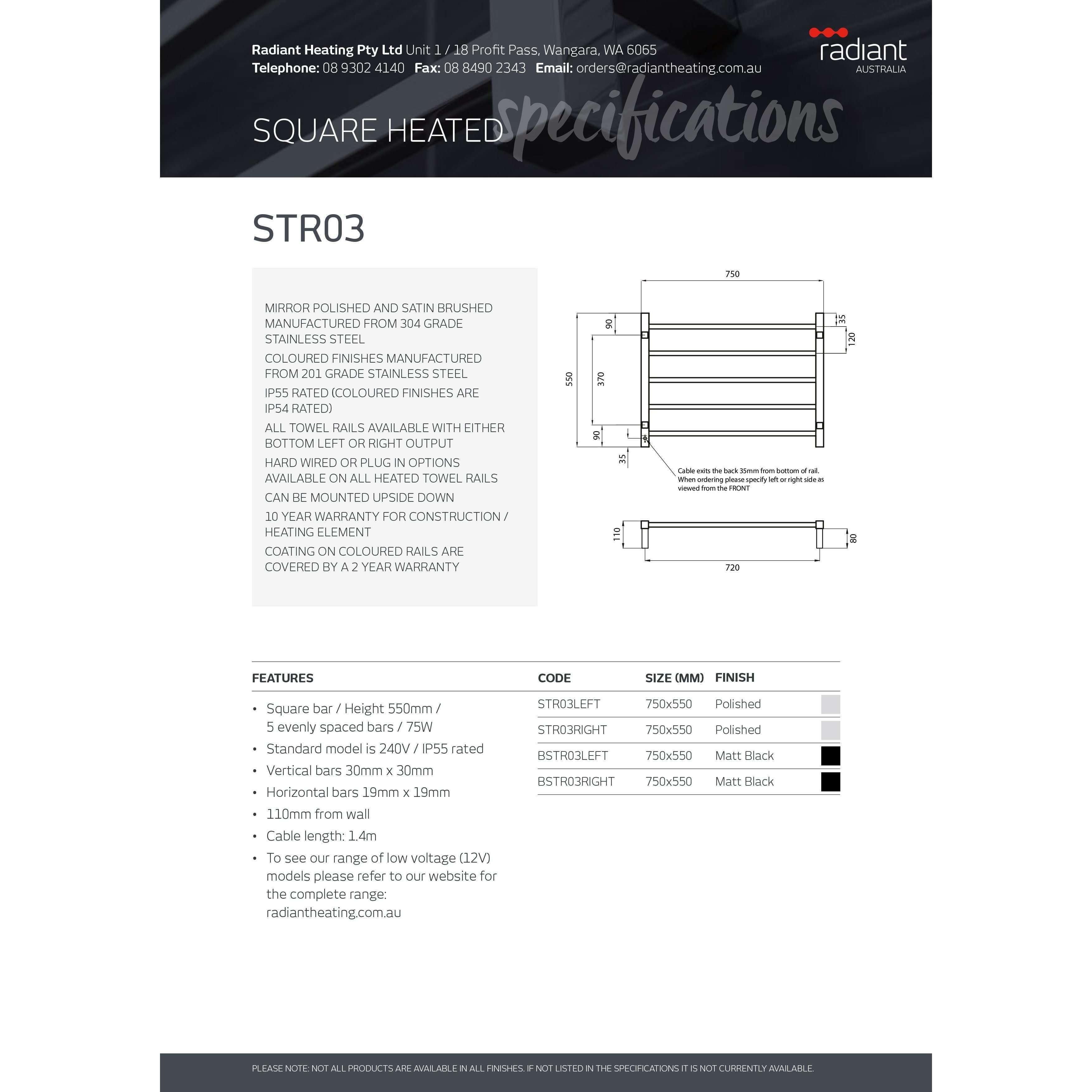Radiant 5 Bar Heated Towel Ladder Black 750 X 550 Left Hand - Burdens Plumbing