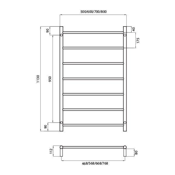 RADIANT 7 BAR RND NON HEATED RAIL 700 X 1130 POLISHED S/S - Burdens Plumbing