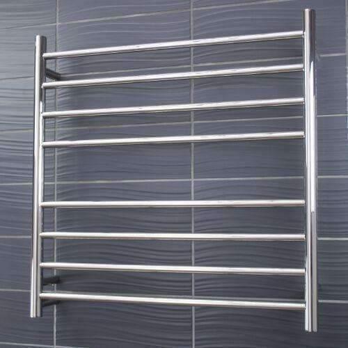 Radiant 8 Bar Round Heated Rail 750X750 Polished S/S Left Hand - Burdens Plumbing
